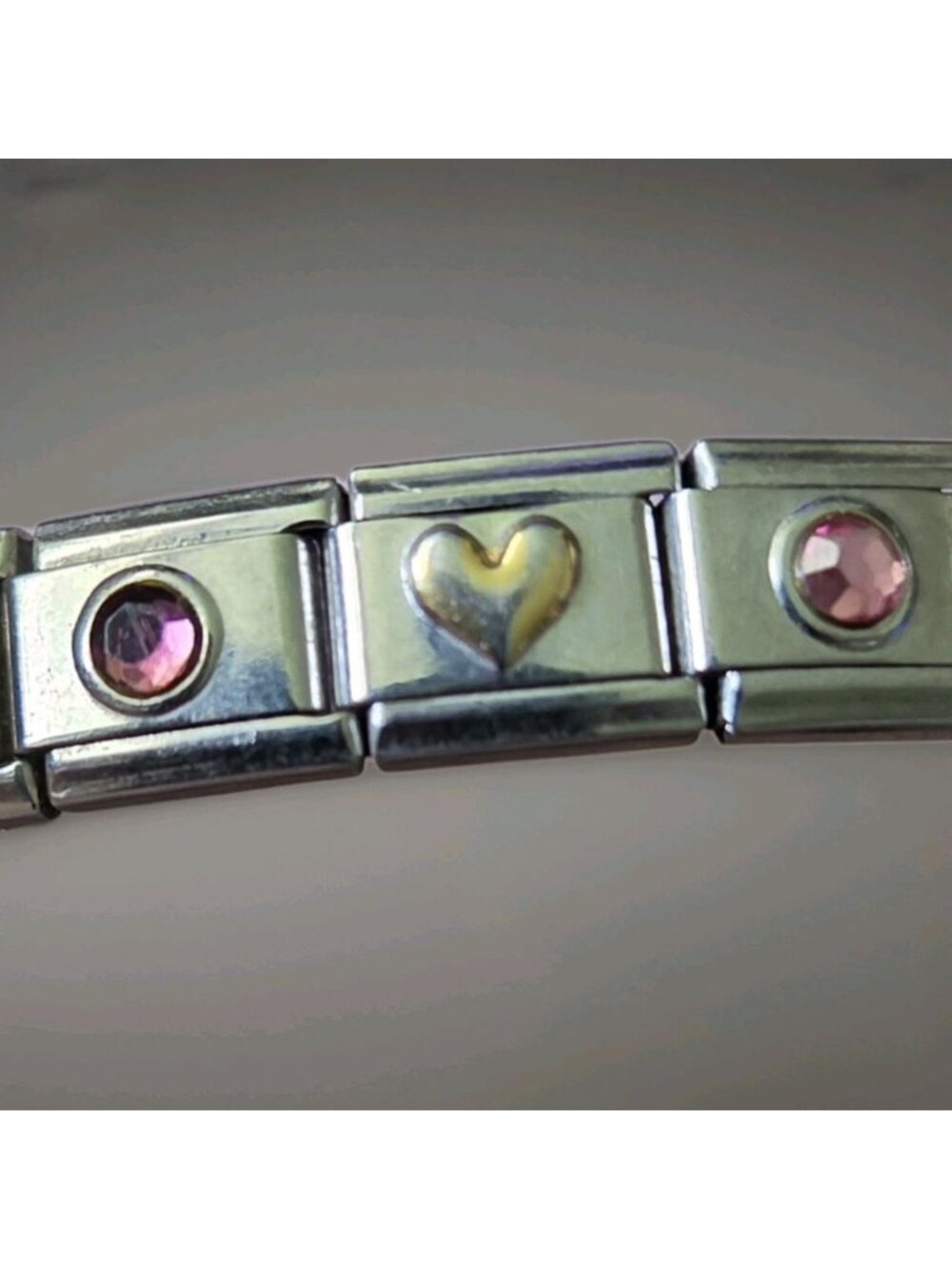Vintage Stainless Steel Italian Charm Bracelet Rhinestone Heart Butterfly Y2K - Picture 8 of 10